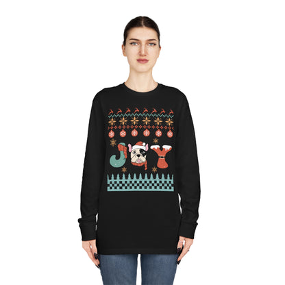Joy French Bulldog Frenchie Dog Christmas Ugly Sweater Long Sleeve Tee