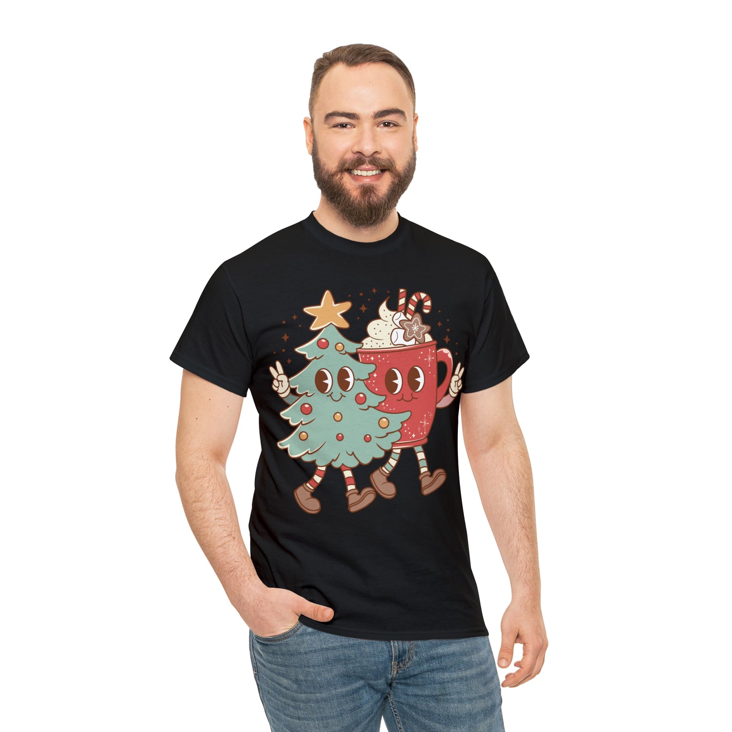 Retro Christmas Tree and Hot Cocoa Christmas Short Sleeve Tee