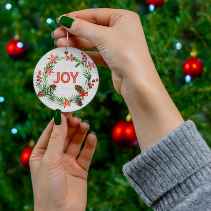 Joy Wreath Christmas Ceramic Ornament