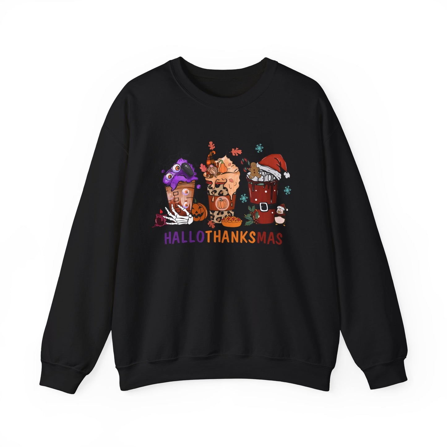 Hallothanksmas Coffee Sweatshirt Halloween Thanksgiving Christmas