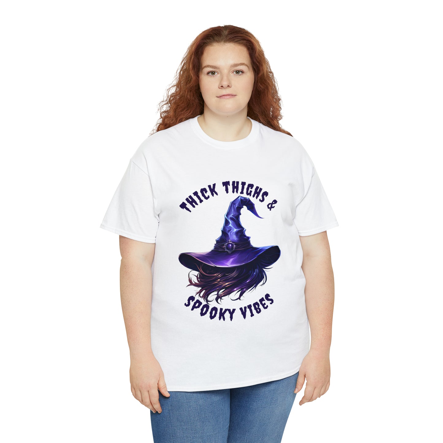 Thick Thighs And Spooky Vibes Witch Hat Halloween Short Sleeve Tee