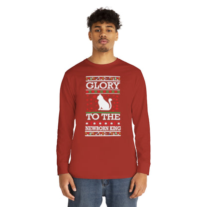 Glory to the Newborn King Cat Christmas Ugly Sweater Long Sleeve T-shirt