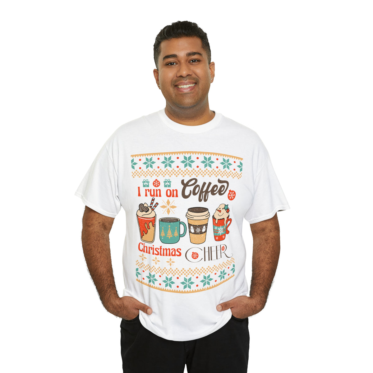 I Run On Coffee And Christmas Cheer Ugly Sweater Short Sleeve Tee