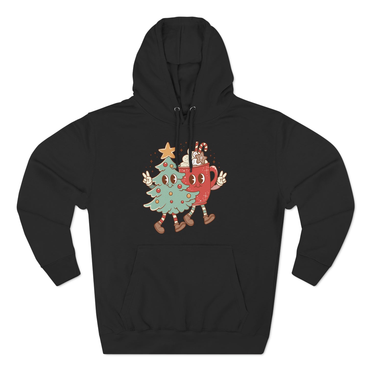 Retro Christmas Tree and Hot Cocoa Christmas Pullover Hoodie