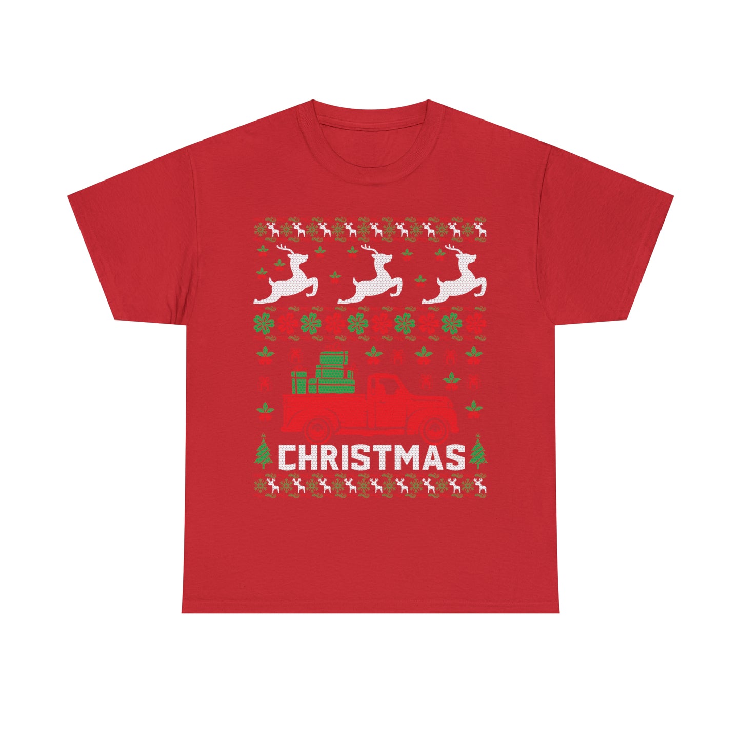 Red Merry Christmas Truck Ugly Sweater Short Sleeve Tee