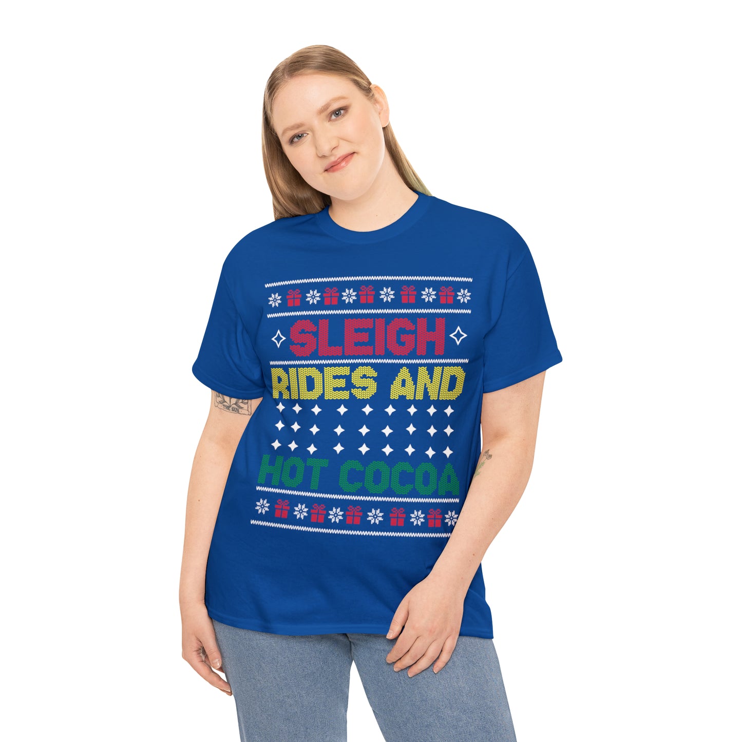 Sleigh Rides and Hot Cocoa Christmas Ugly Sweater Short Sleeve Tee