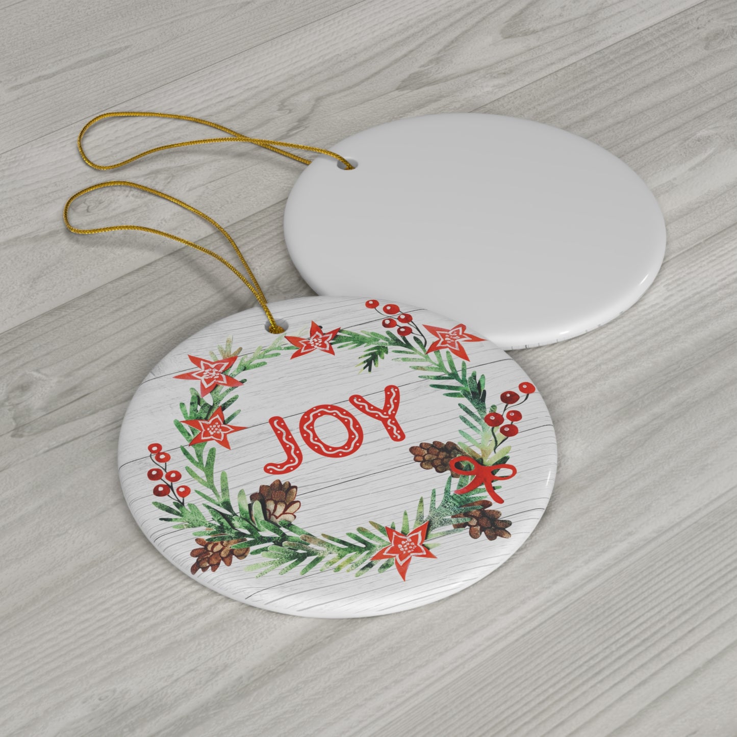 Joy Wreath Christmas Ceramic Ornament