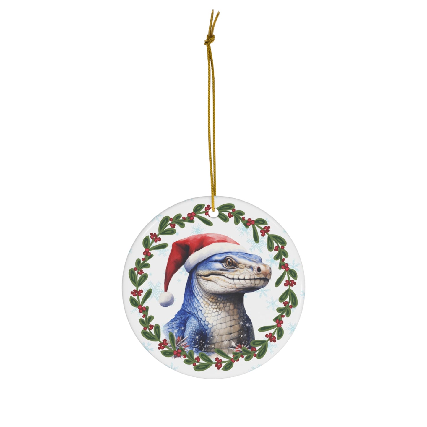 Blue Tongue Skink in Santa Hat Christmas Ceramic Ornament