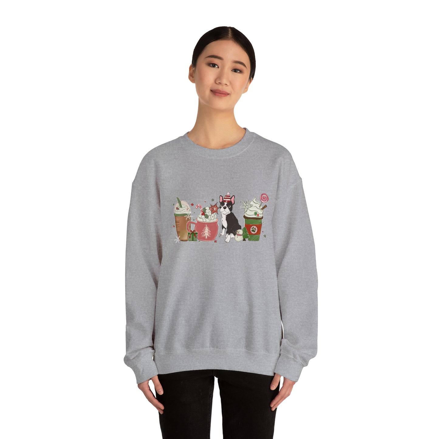 Boston Terrier Dog Latte Christmas Sweatshirt