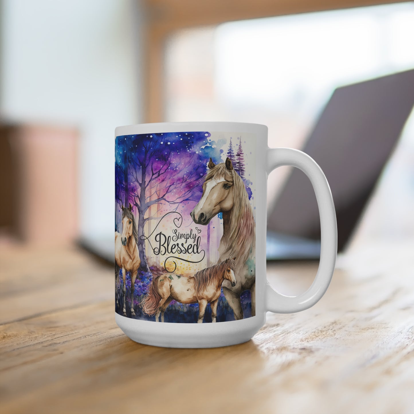 Simply Blessed White Horses Mug 15oz