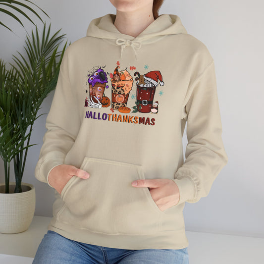 Hallothanksmas Halloween Thanksgiving Christmas Coffee Pullover Hoodie