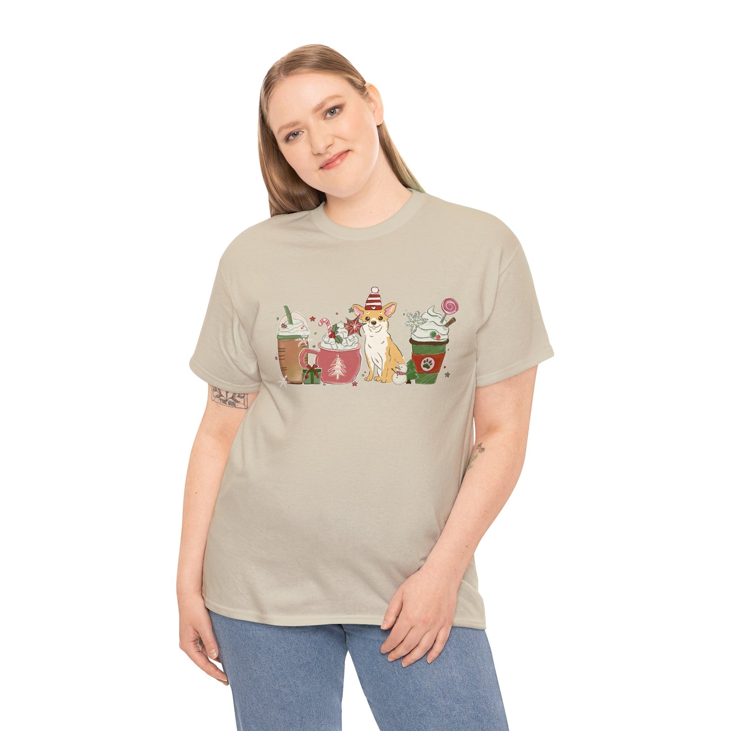 Chihuahua Dog Latte Christmas Short Sleeve Tee