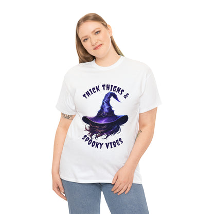 Thick Thighs And Spooky Vibes Witch Hat Halloween Short Sleeve Tee