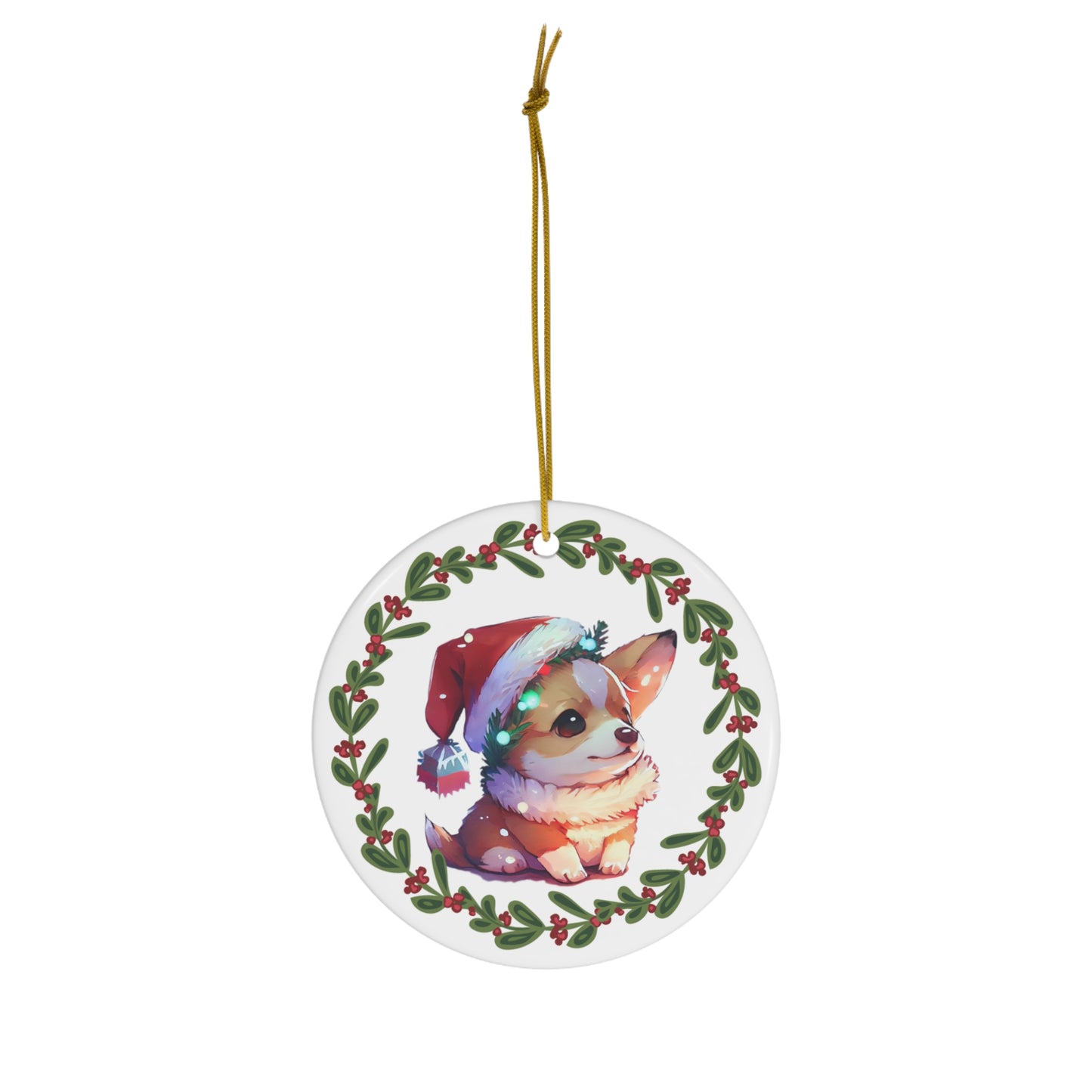 Corgi in Santa Suit Christmas Ceramic Ornament