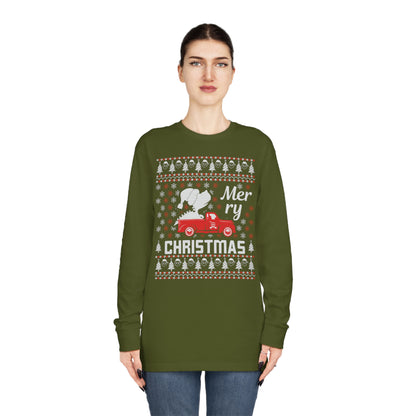 Dinosaur in Red Truck Merry Christmas Ugly Sweater Long Sleeve T-shirt