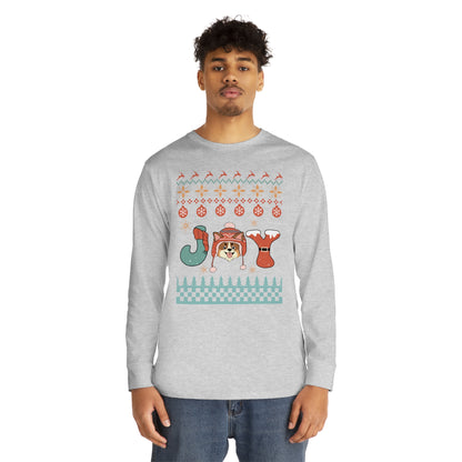 Joy Corgi Dog Christmas Ugly Sweater Long Sleeve Tee