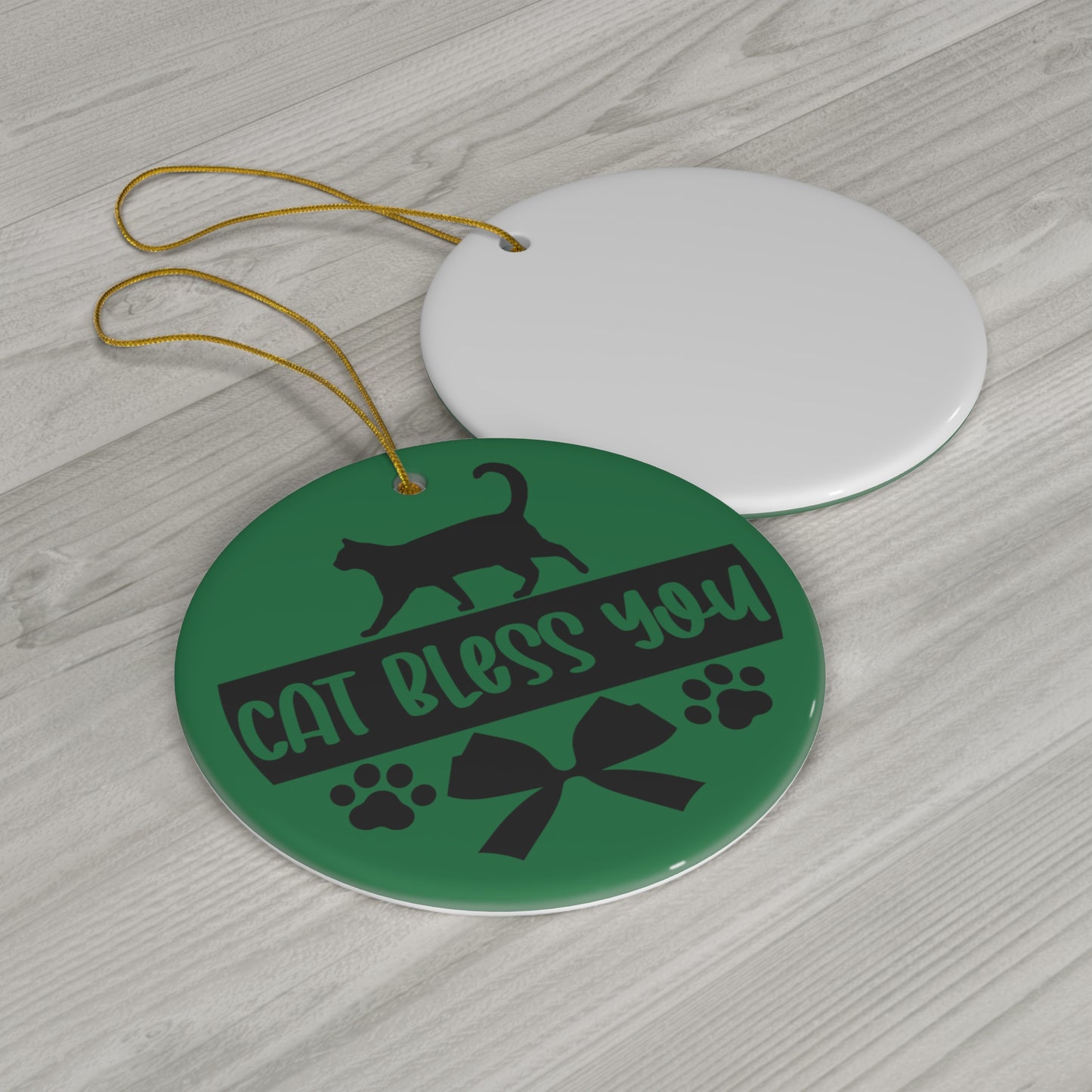 Cat Bless You Christmas Ceramic Ornament