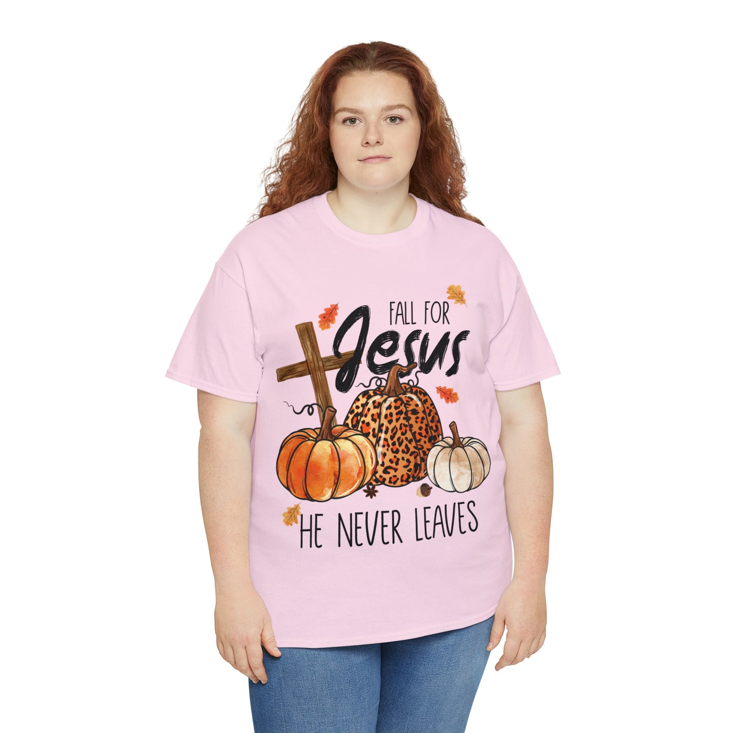 Fall For Jesus He Never Leaves Christian Halloween Short Sleeve Tee