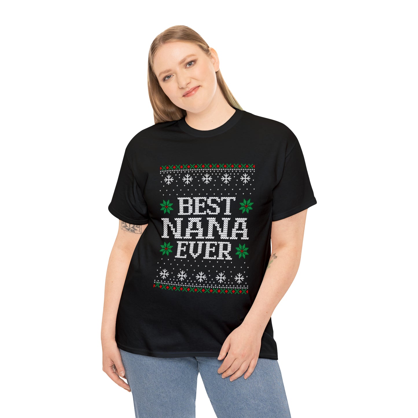 Best Nana Ever Christmas Ugly Sweater Short Sleeve Tee