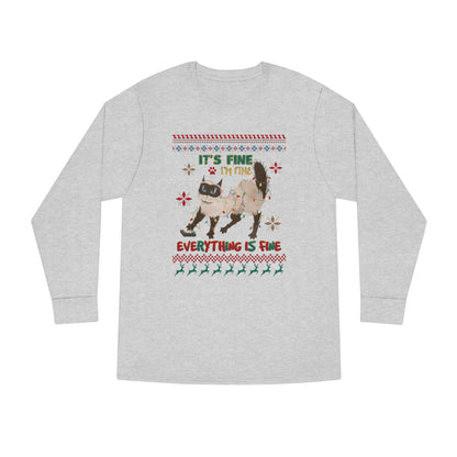 It's Fine I'm Fine Everything is Fine Cat in Lights Christmas Ugly Sweater Long Sleeve T-shirt