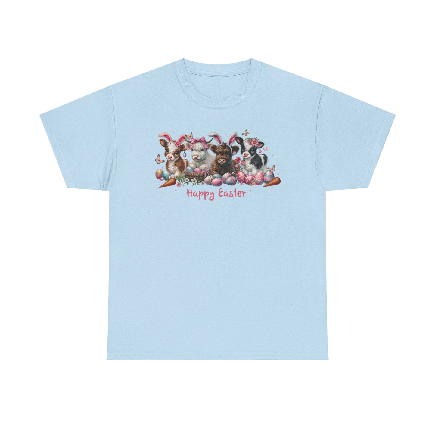 Easter Highland Cows with Rabbit Ears Short Sleeve Tshirt