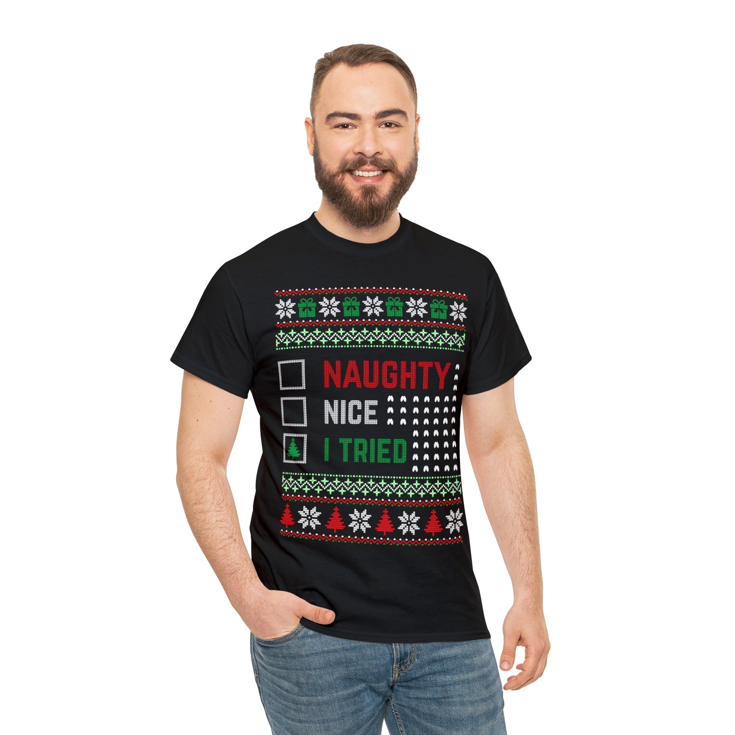 I Tried Christmas Ugly Sweater Short Sleeve Tee