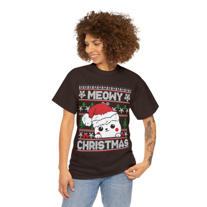 Meowy Christmas Truck Ugly Sweater Short Sleeve Tee