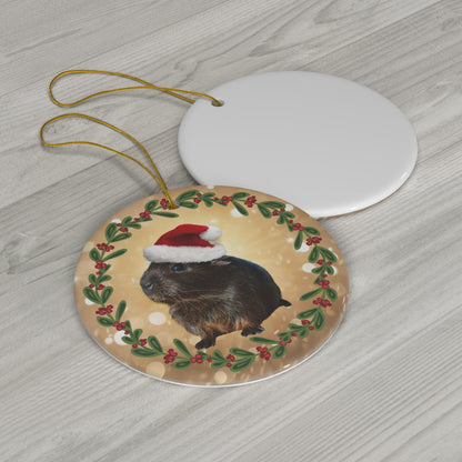 American Guinea Pig Brown Short Haired Christmas Ceramic Ornament