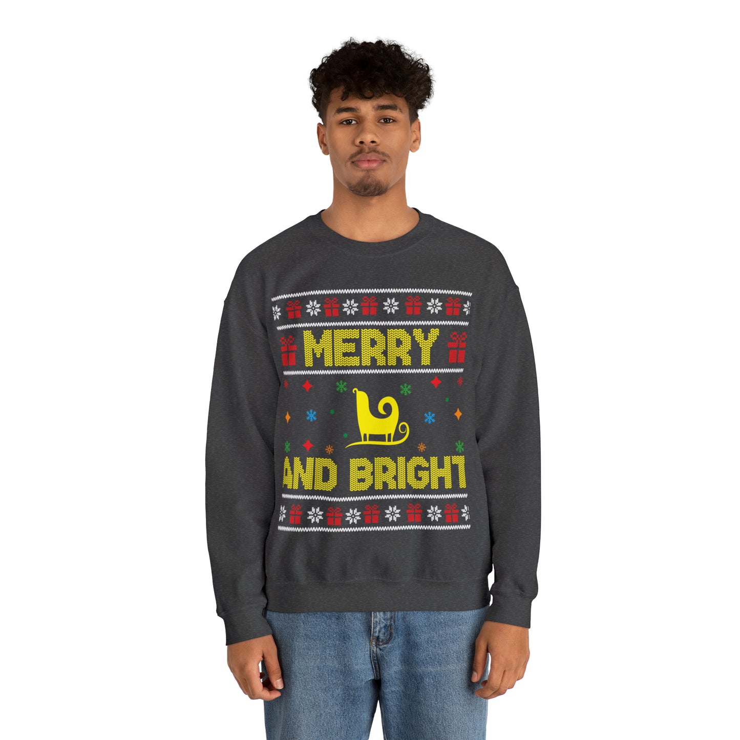 Merry and Bright Sleigh Christmas Ugly Sweater Sweatshirt