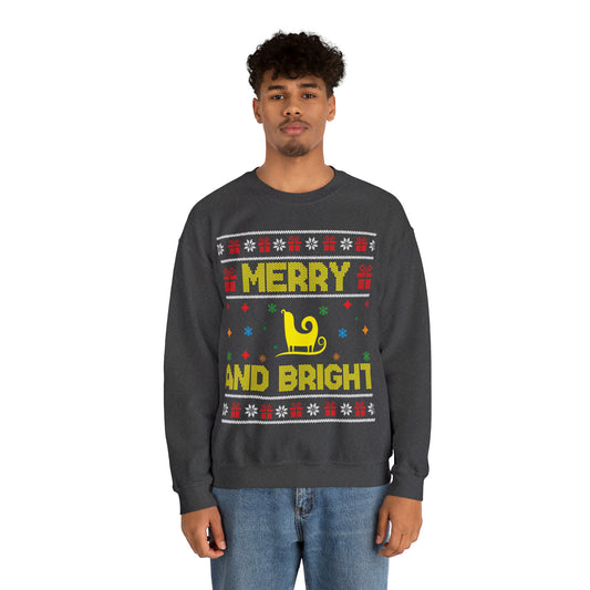 Merry and Bright Sleigh Christmas Ugly Sweater Sweatshirt