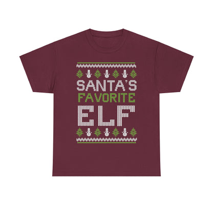 Santa's Favorite Elf Ugly Christmas Sweater Short Sleeve Tee