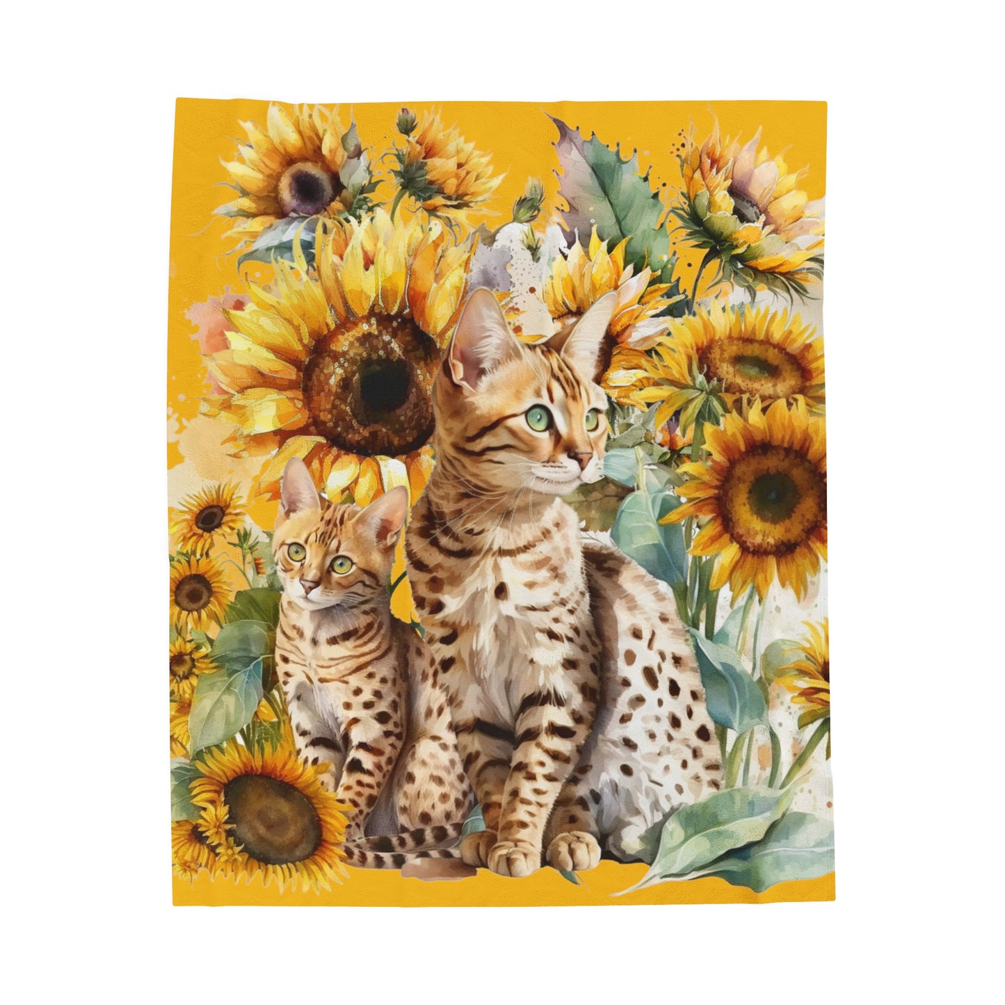 Bengal Cat with Sunflowers Blanket