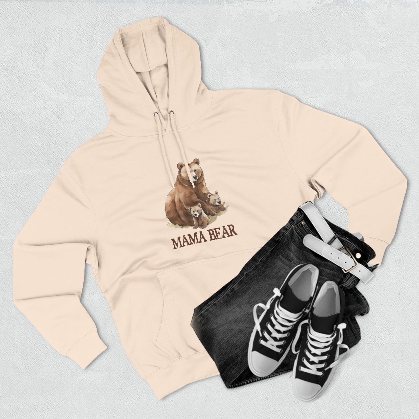 Mama Bear Grizzly Bear with Cubs Pullover Hoodie