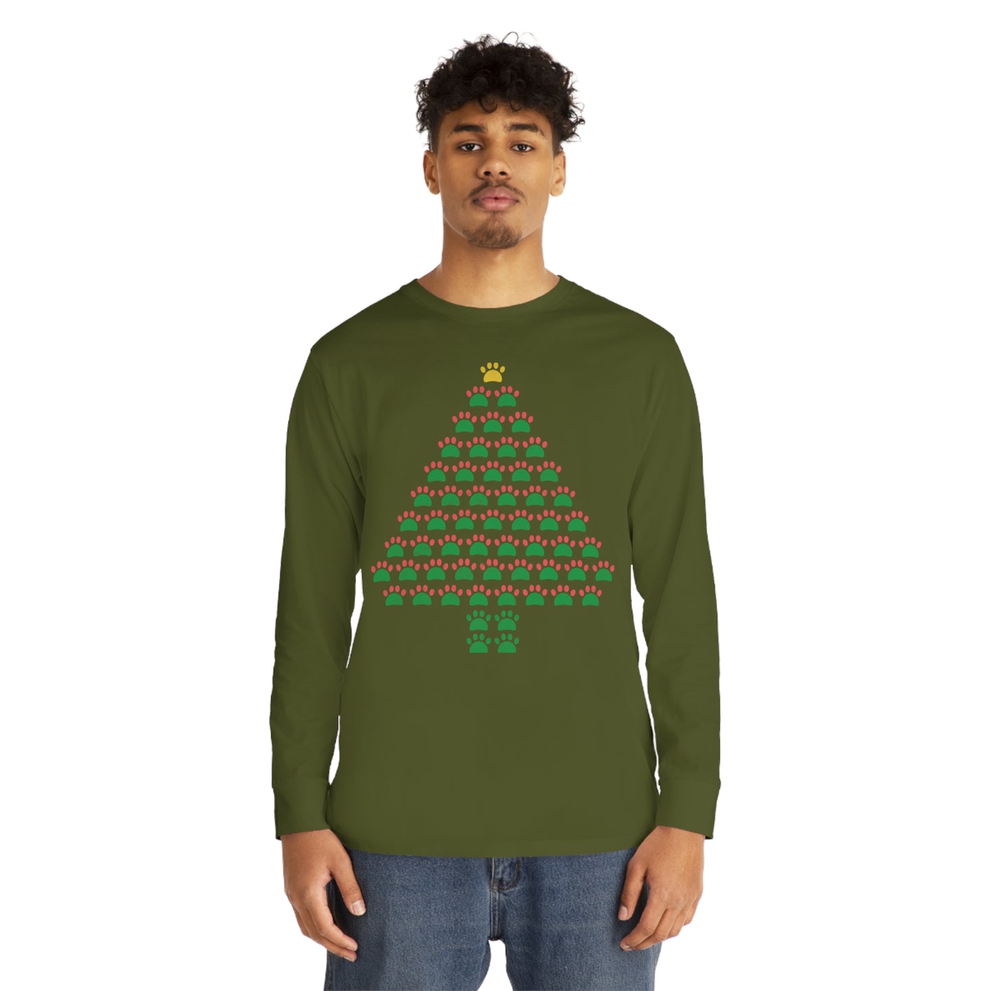 Pawprint Christmas Tree Ugly Sweater Long Sleeve T-shirt