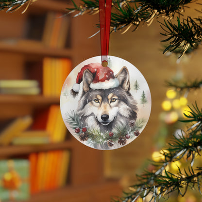 Wolf in Santa Hat Ornament