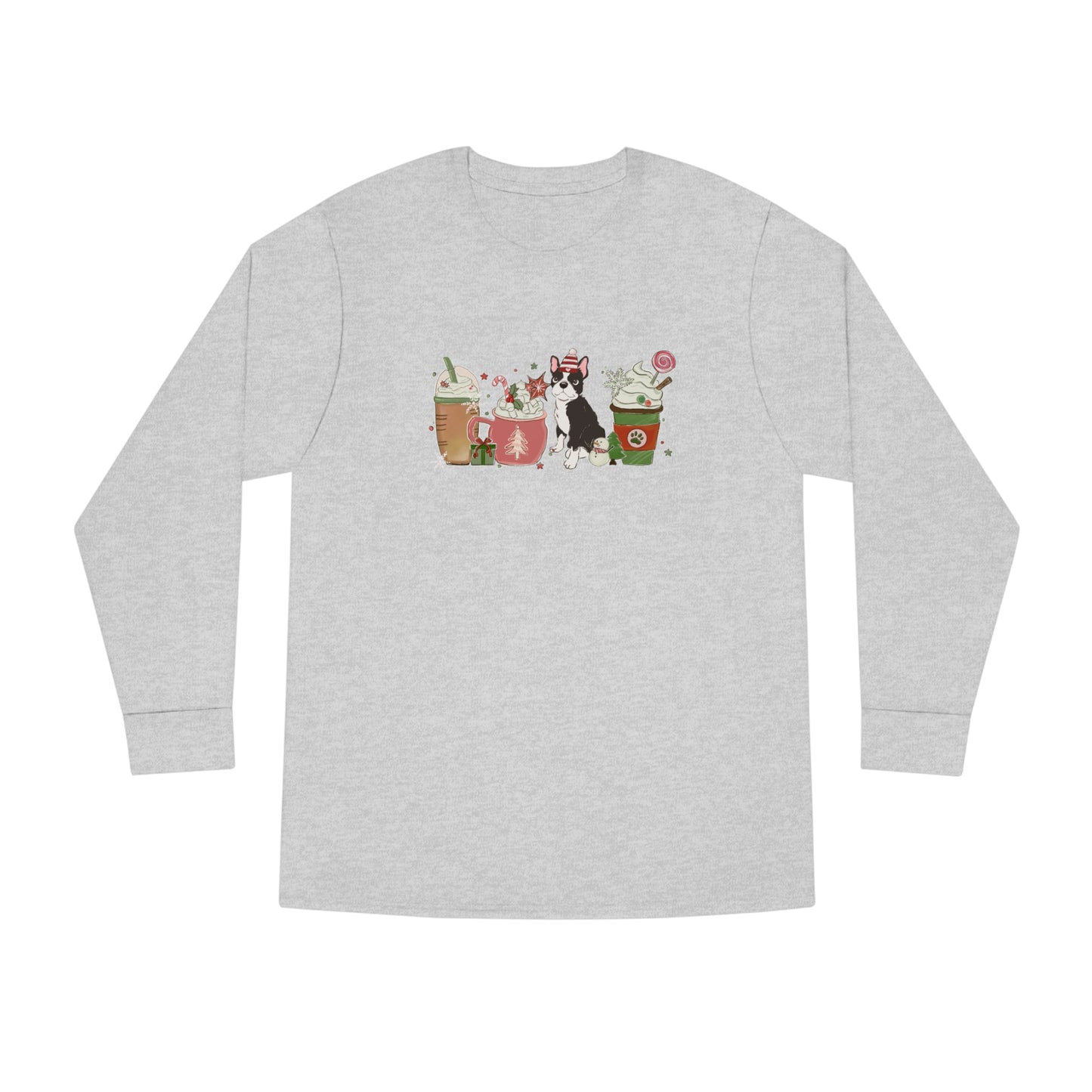 Boston Terrier Dog Latte Christmas Long Sleeve Tee