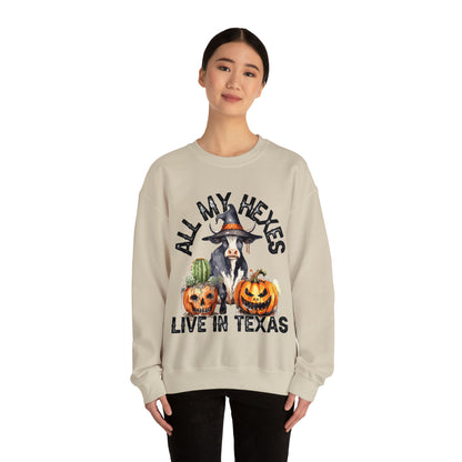 All My Hexes Live In Texas Cow With Pumpkins Halloween Sweatshirt