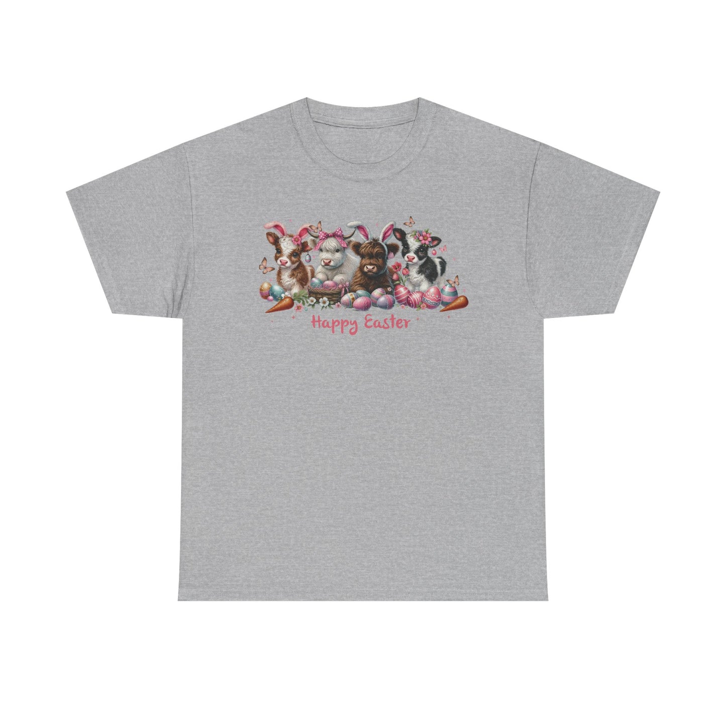 Easter Highland Cows with Rabbit Ears Short Sleeve Tshirt
