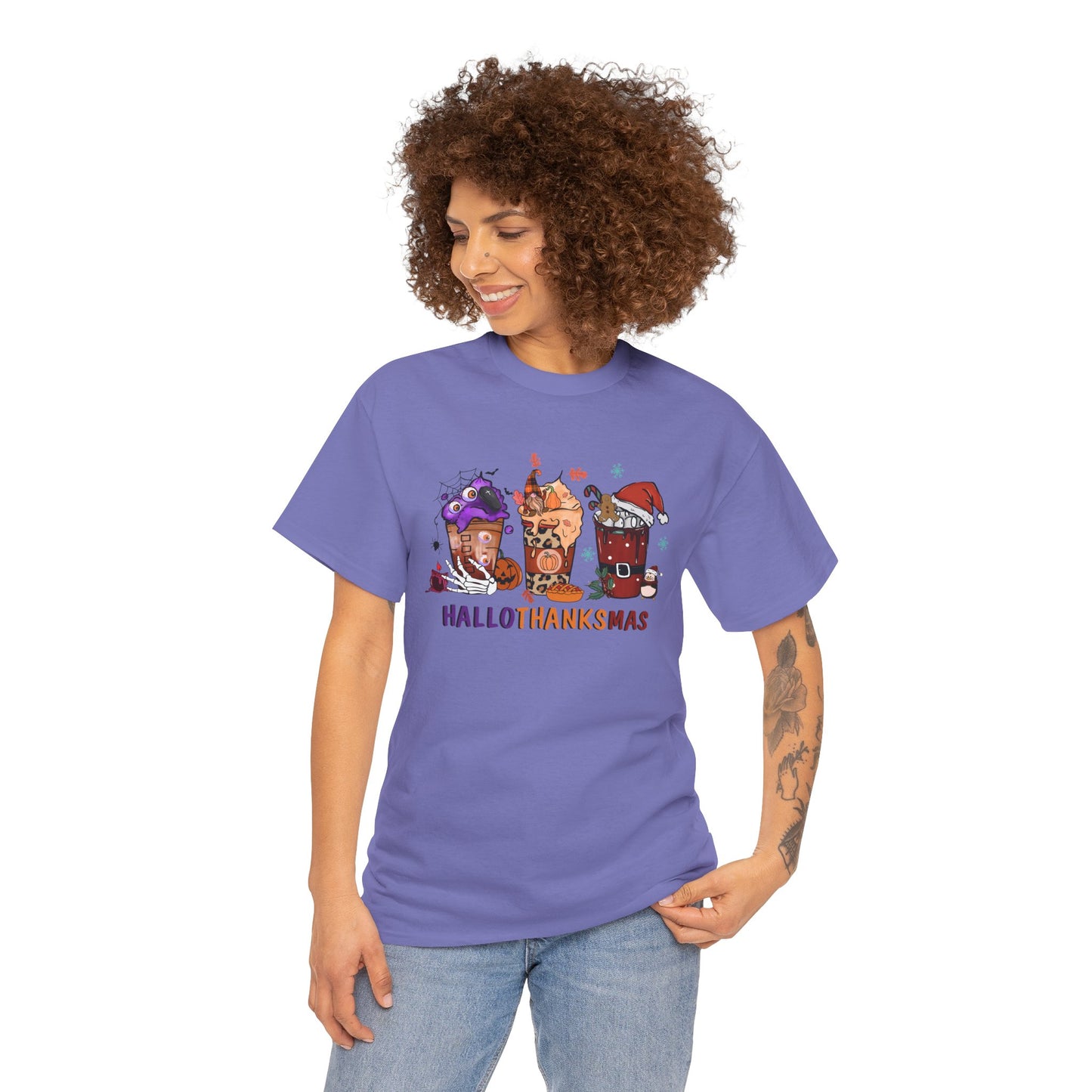 Hallothanksmas Coffee Shirt Halloween Thanksgiving Christmas Drink T-Shirt Tee