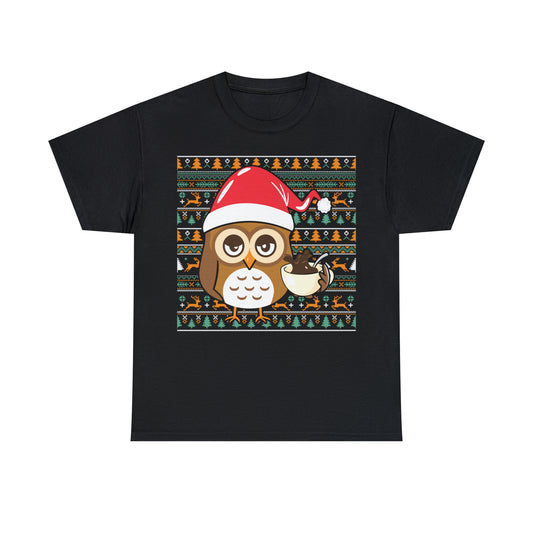 Owl in Santa Hat Ugly Christmas Sweater Short Sleeve Tee