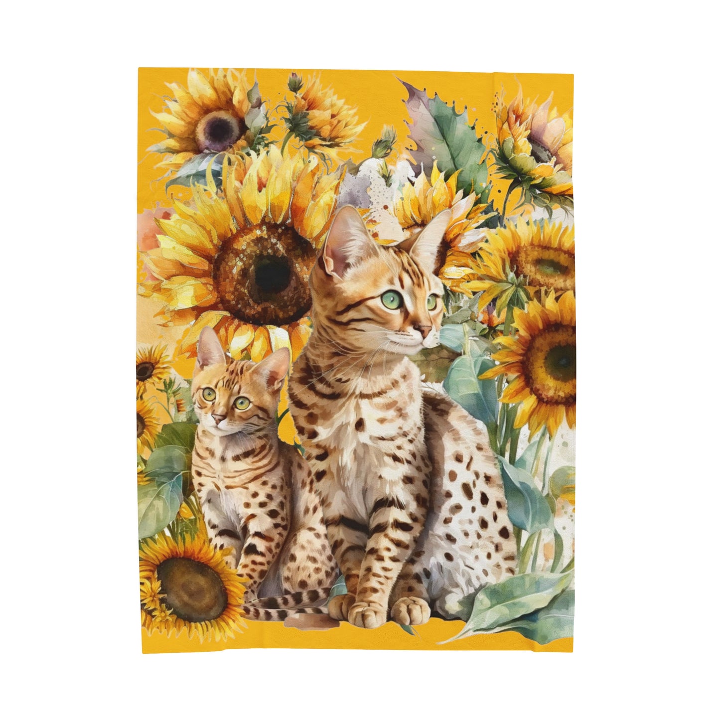 Bengal Cat with Sunflowers Blanket