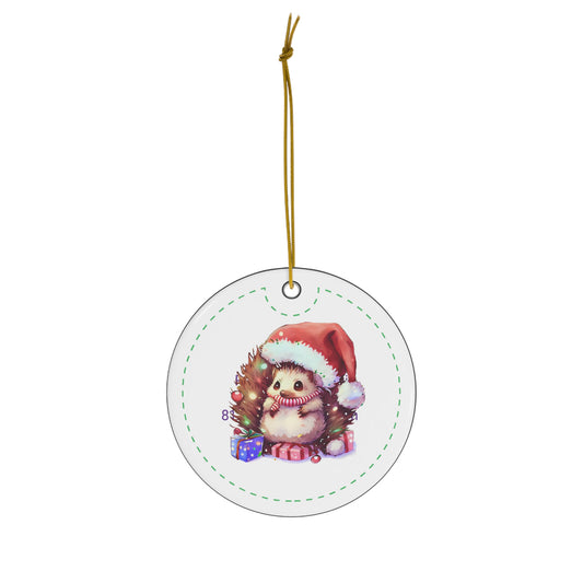 Hedgehog with Presents Christmas Ceramic Ornament