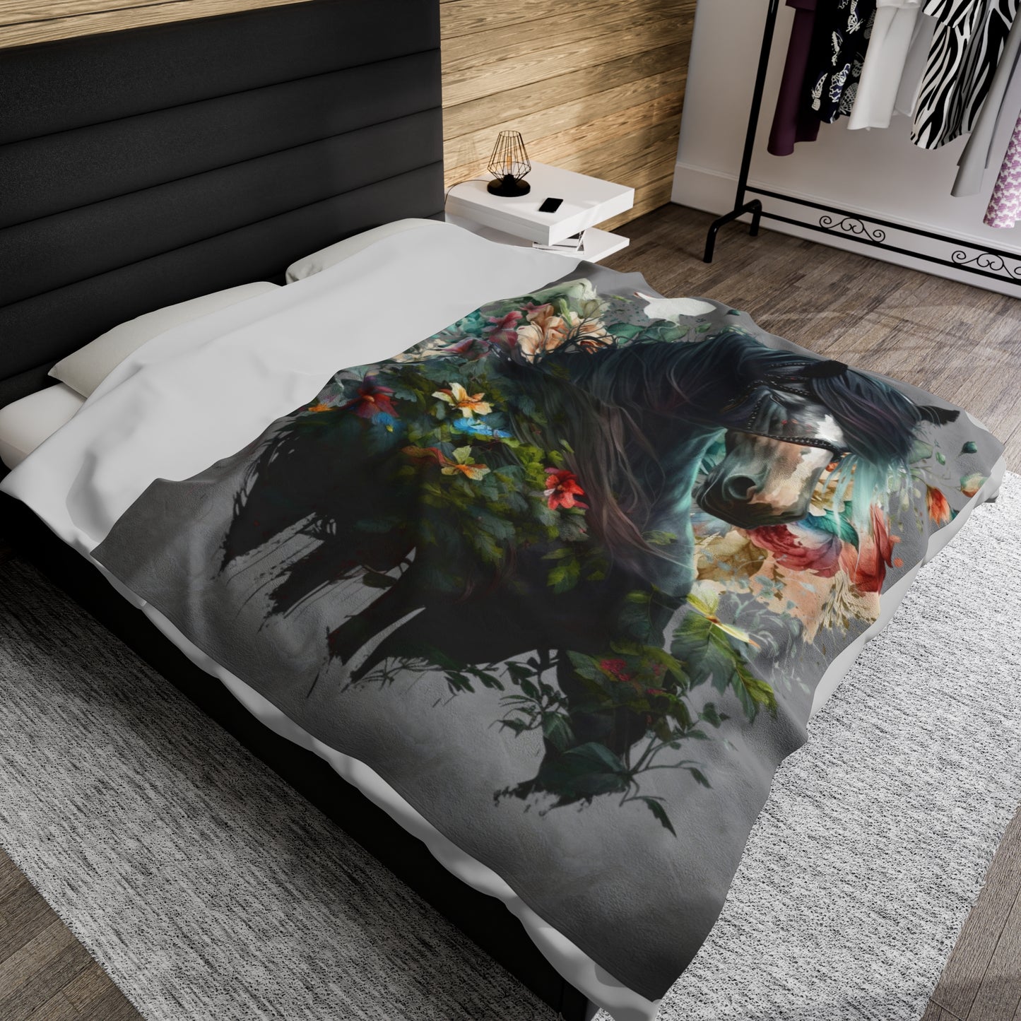 Watercolor Black Horse Blanket