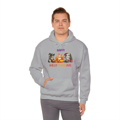 Hallothanksmas Halloween Thanksgiving Christmas Rabbits Pullover Hoodie