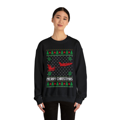 Santa's Sleigh Pulled by Airplane Ugly Christmas Sweater Sweatshirt