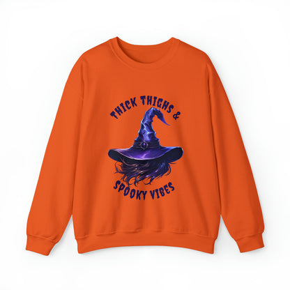 Thick Thighs And Spooky Vibes Witch Hat Halloween Sweatshirt