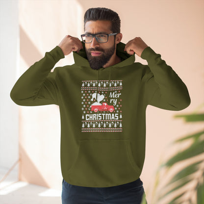 Dinosaur in Red Truck Merry Christmas Ugly Sweater Pullover Hoodie