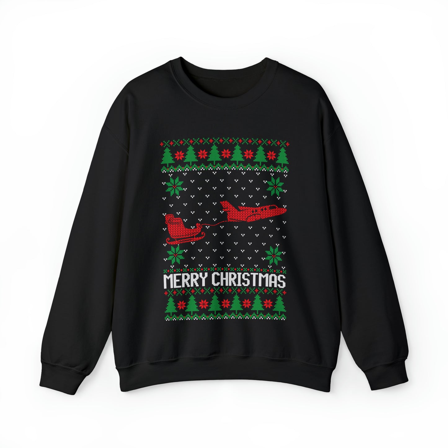 Santa's Sleigh Pulled by Airplane Ugly Christmas Sweater Sweatshirt