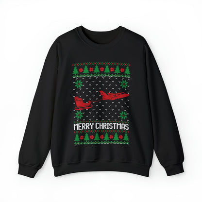 Santa's Sleigh Pulled by Airplane Ugly Christmas Sweater Sweatshirt