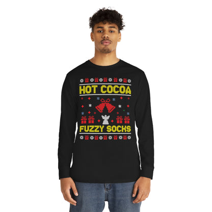 Hot Cocoa Fuzzy Socks Christmas Ugly Sweater Long Sleeve T-shirt